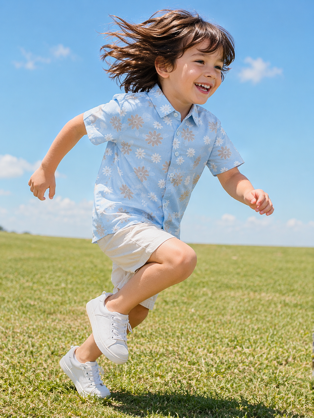 Blue floral printed shirt for boys