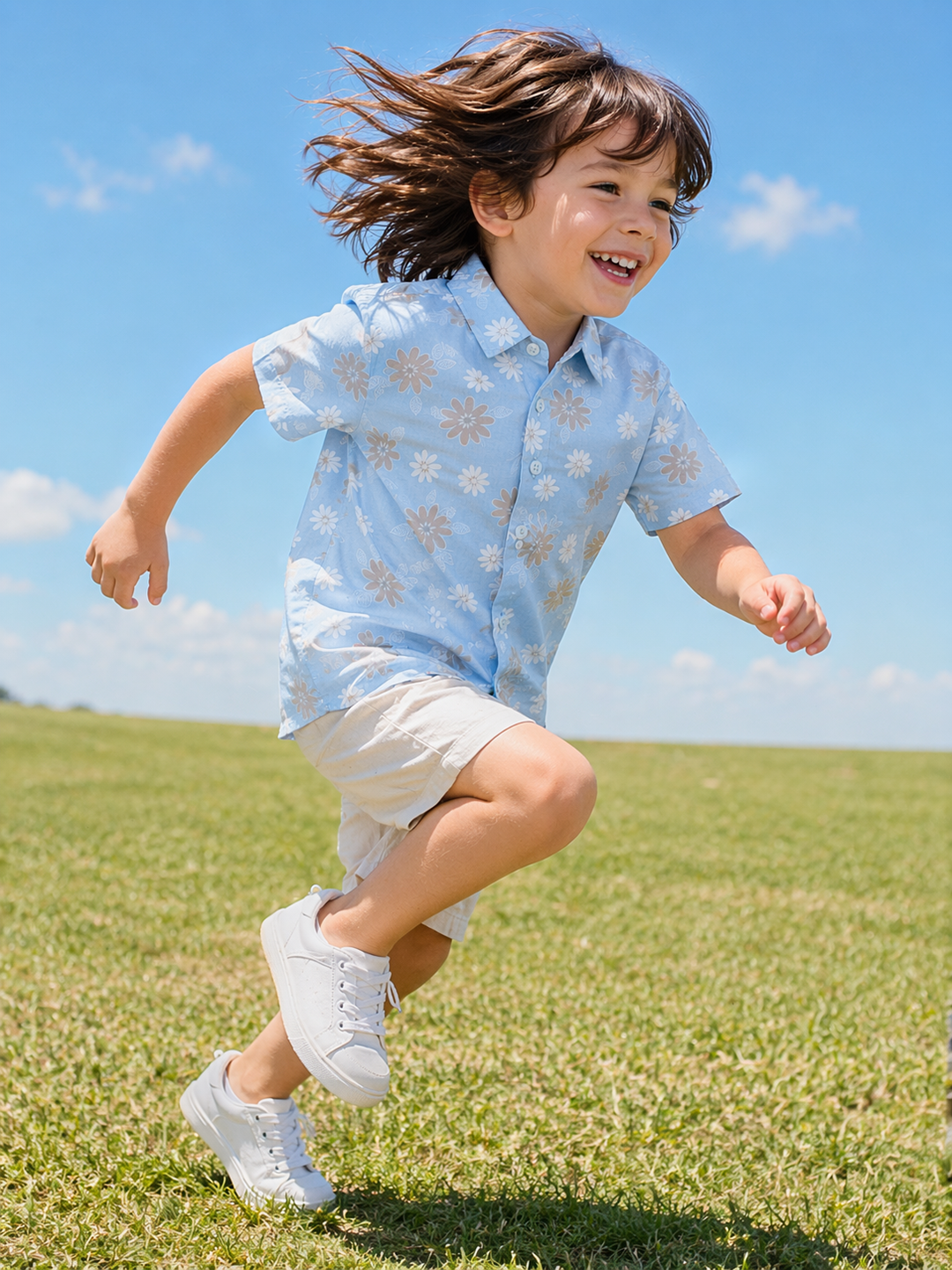Blue floral printed shirt for boys