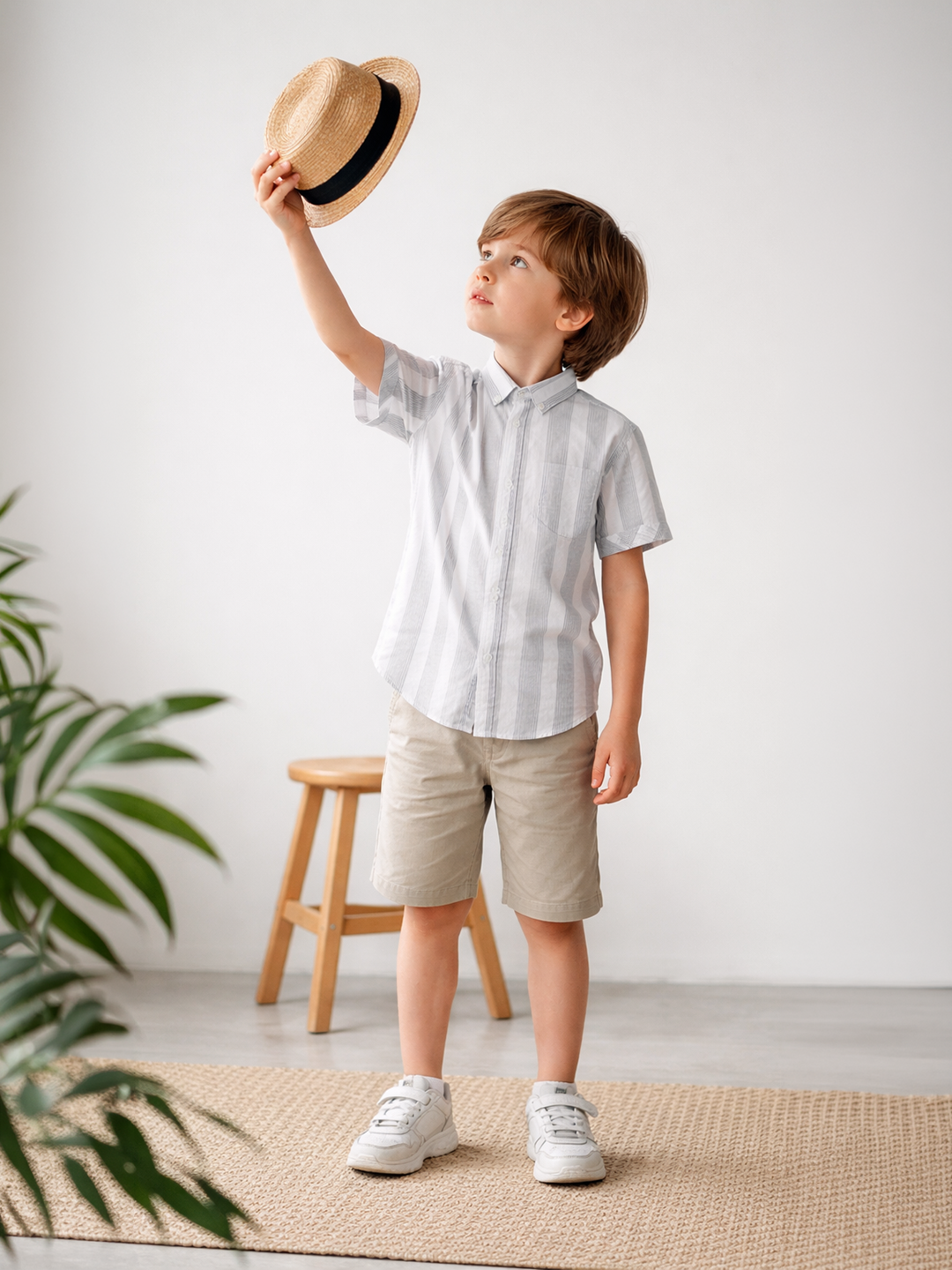 Grey Half sleeves striped shirt