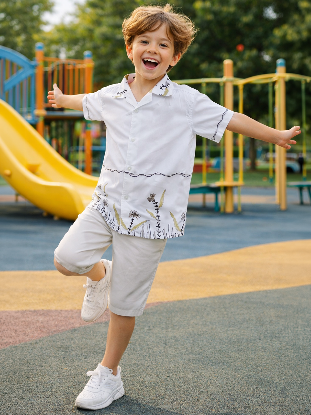 Boy White Printed Shirt