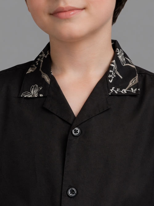 Boy Black Printed Shirt - Tututree