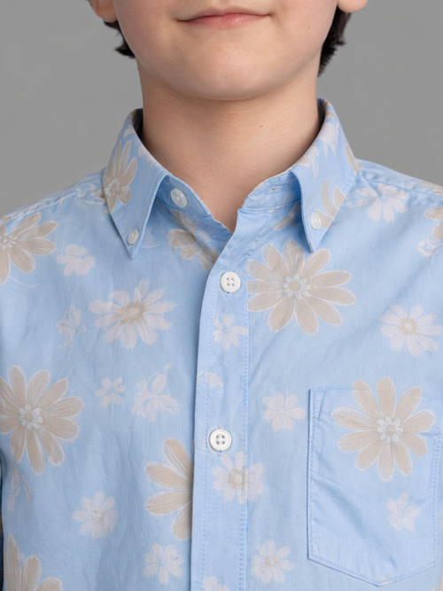 Blue floral printed shirt for boys