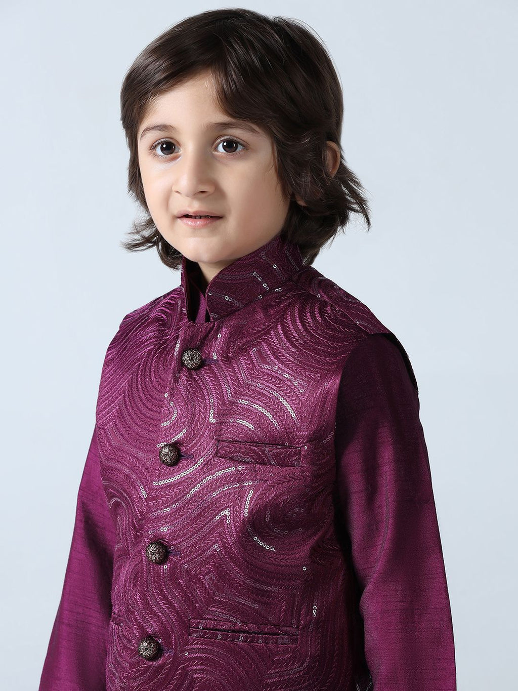 Boys Wine Embroidered Nehru Jacket