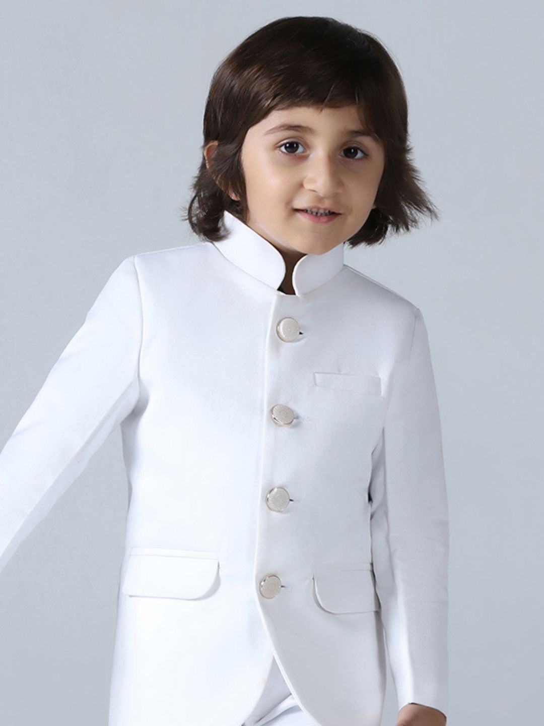 Boys White Bandhgala Blazer