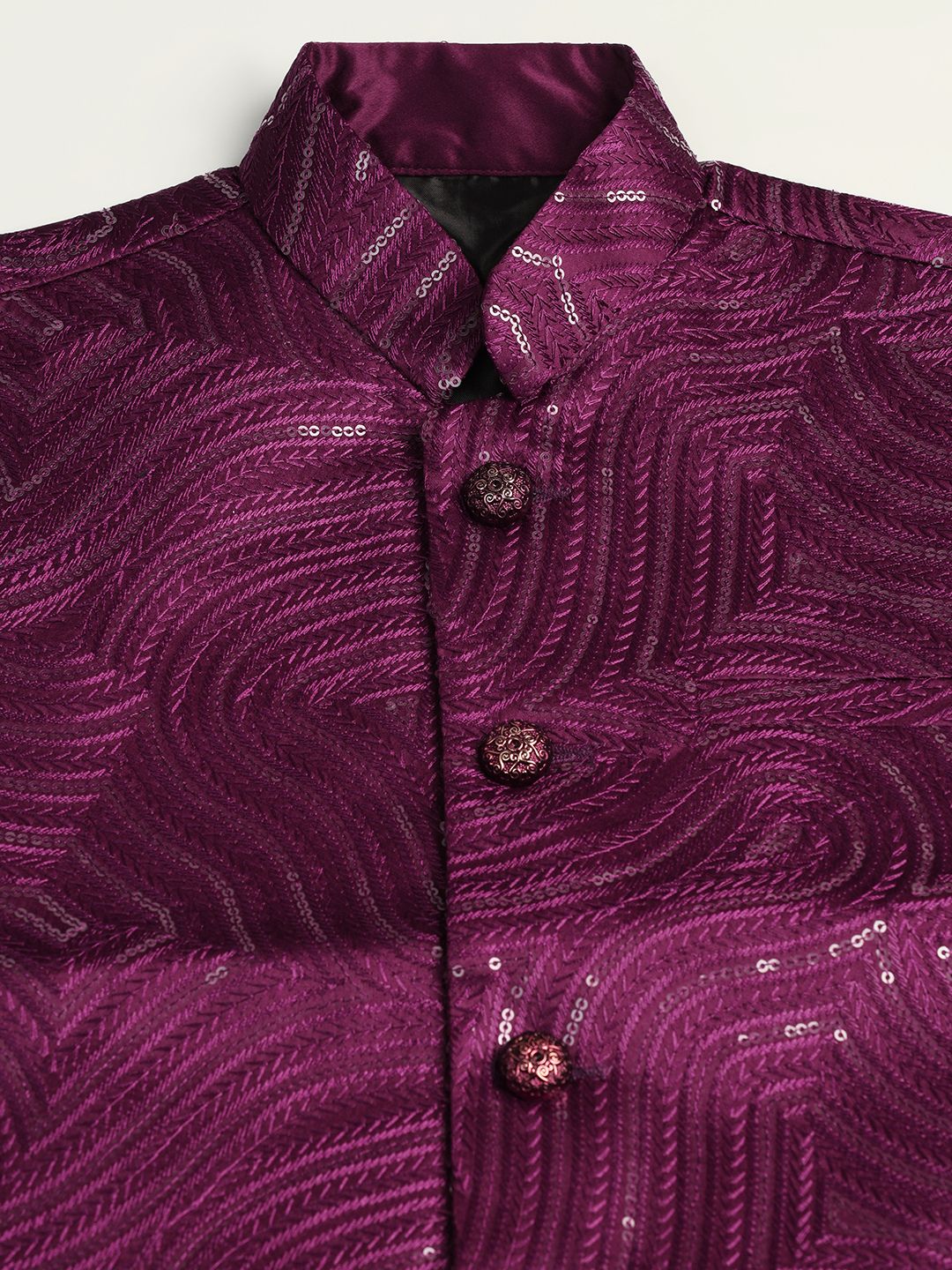 Boys Wine Embroidered Nehru Jacket