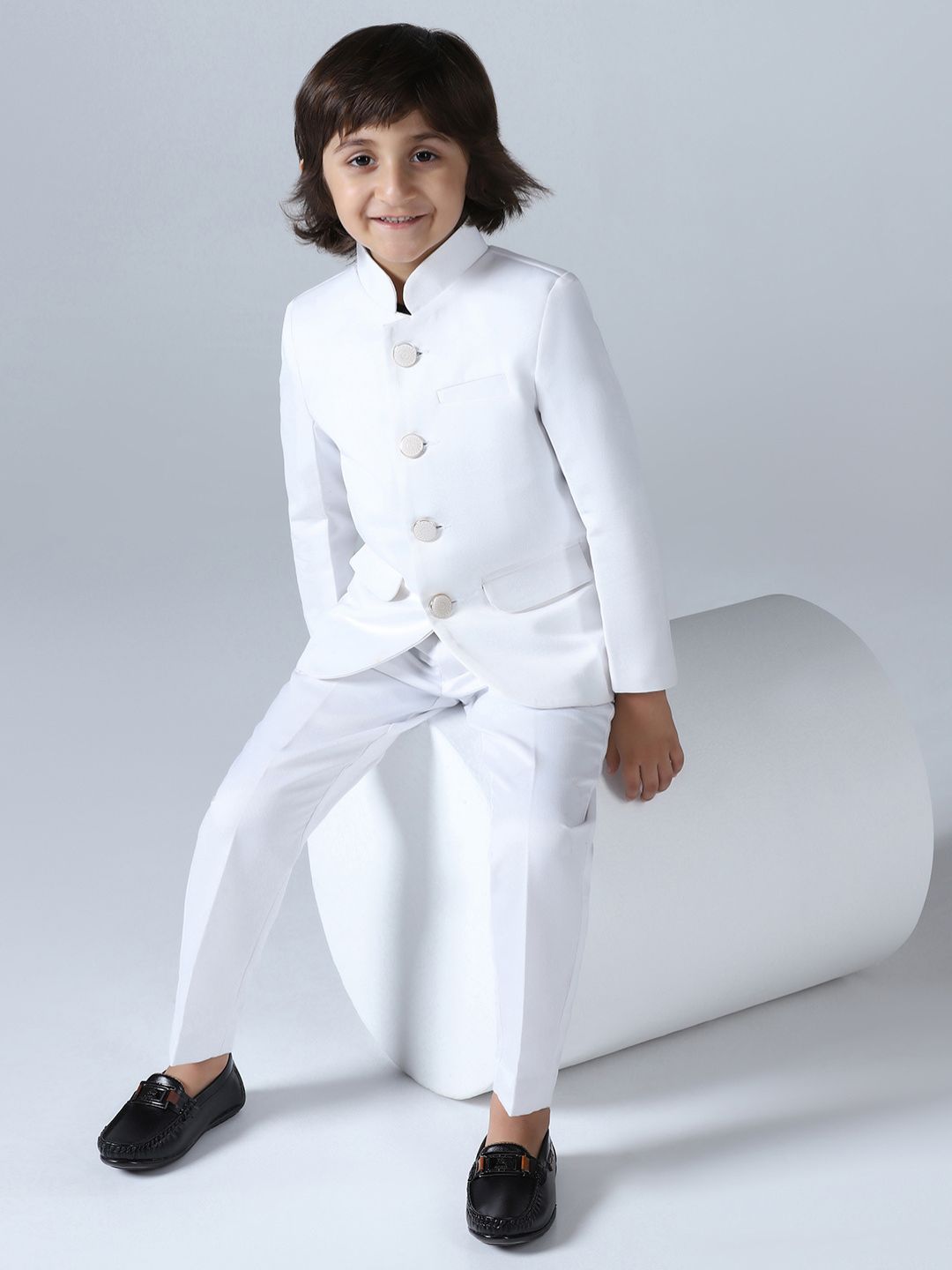 Boys White Bandhgala Blazer