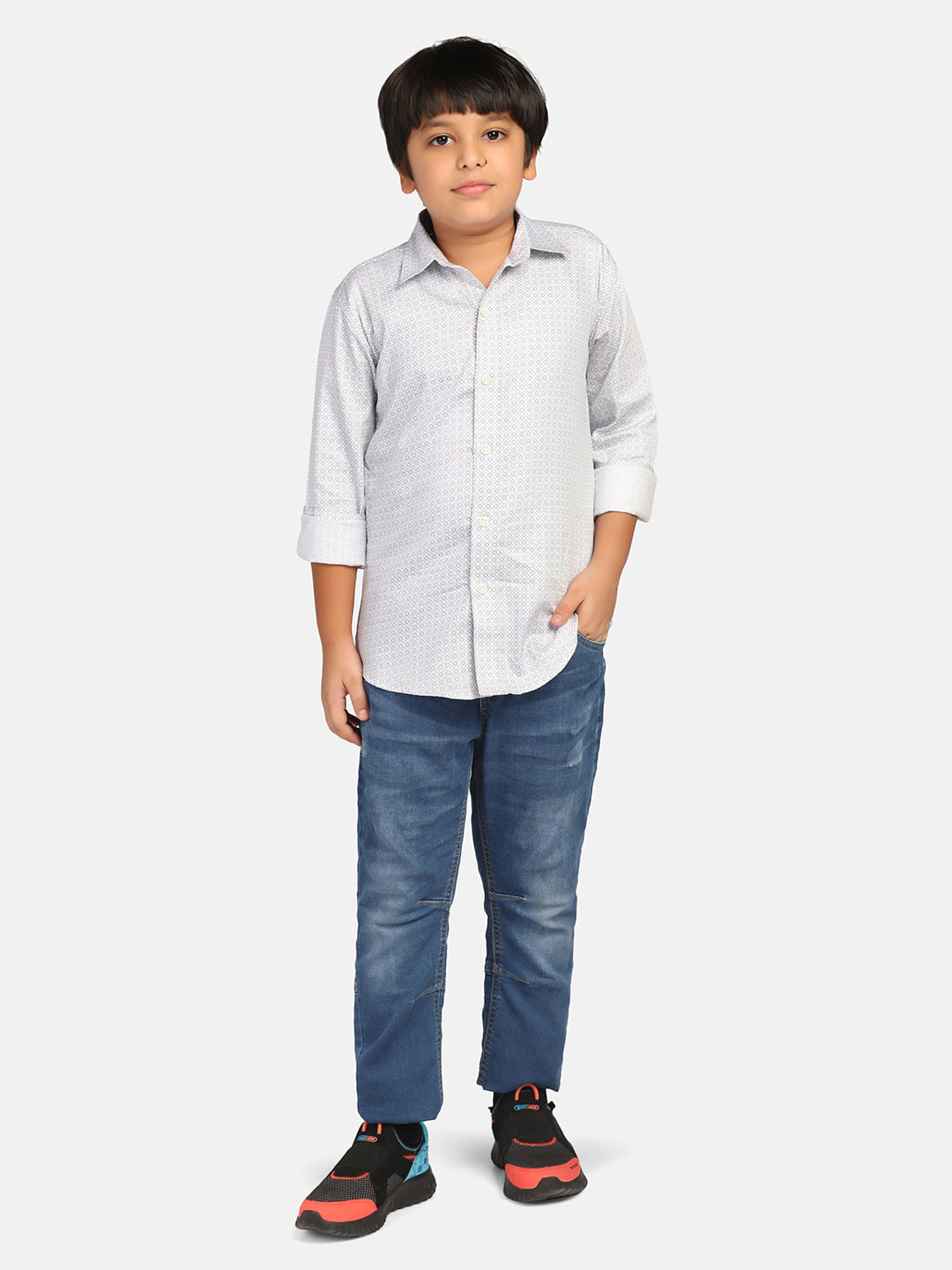 Boys Grey Printed Shirt - Tahvo India