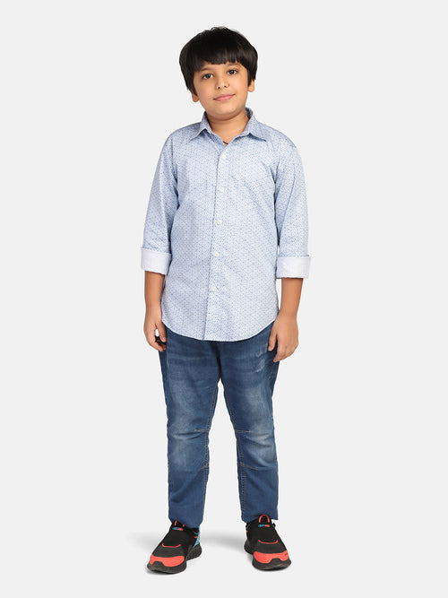 Boys Blue Printed Shirt - Tututree