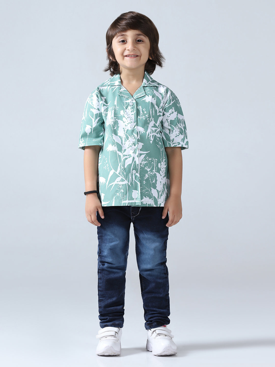 Green Vibes Boys Abstract Shirt