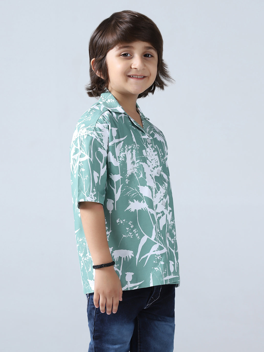 Green Vibes Boys Abstract Shirt