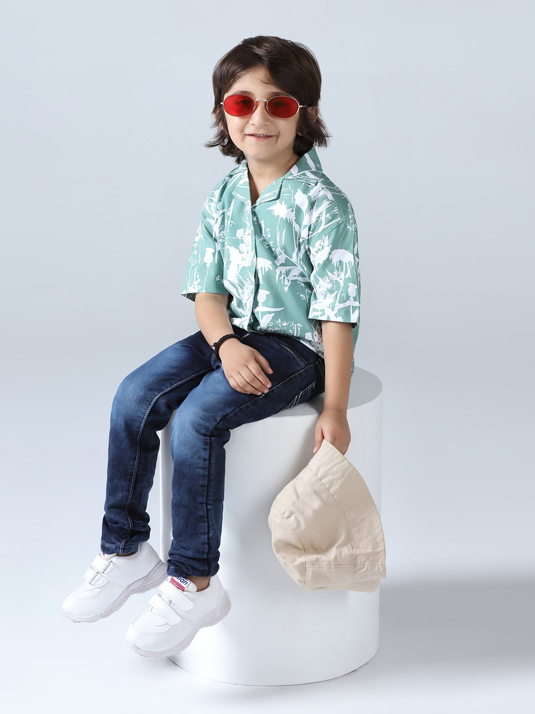 Green Vibes Boys Abstract Shirt