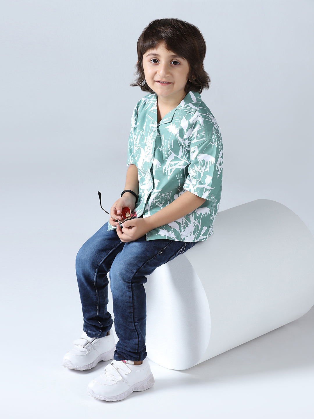 Green Vibes Boys Abstract Shirt