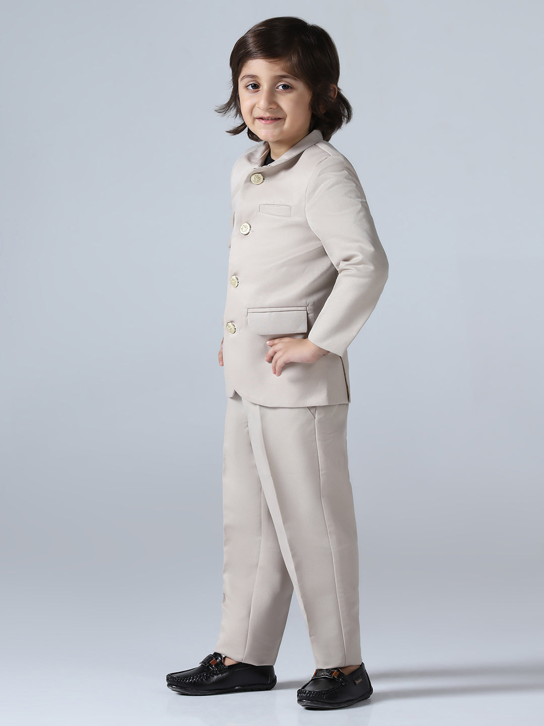 Beige Bandhgala Blazer & Trouser Set