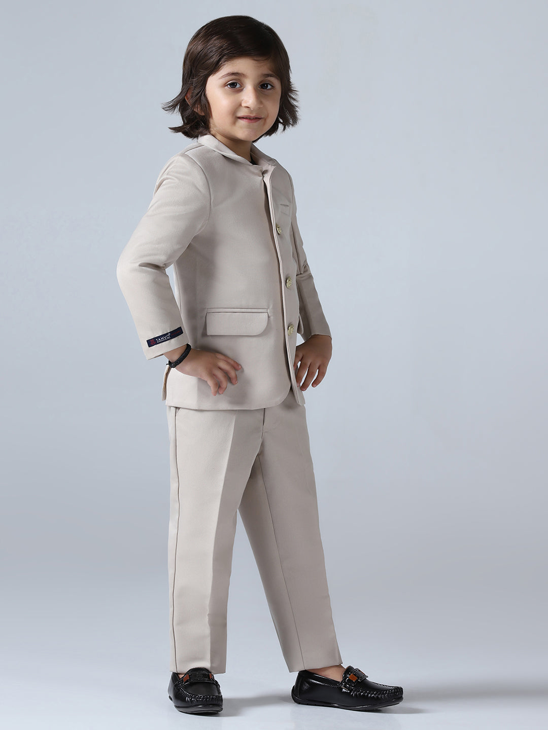 Beige Bandhgala Blazer & Trouser Set - Tututree
