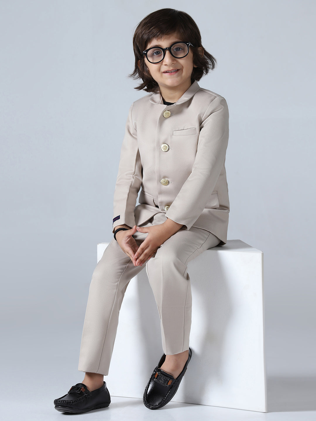 Beige Bandhgala Blazer & Trouser Set - Tututree