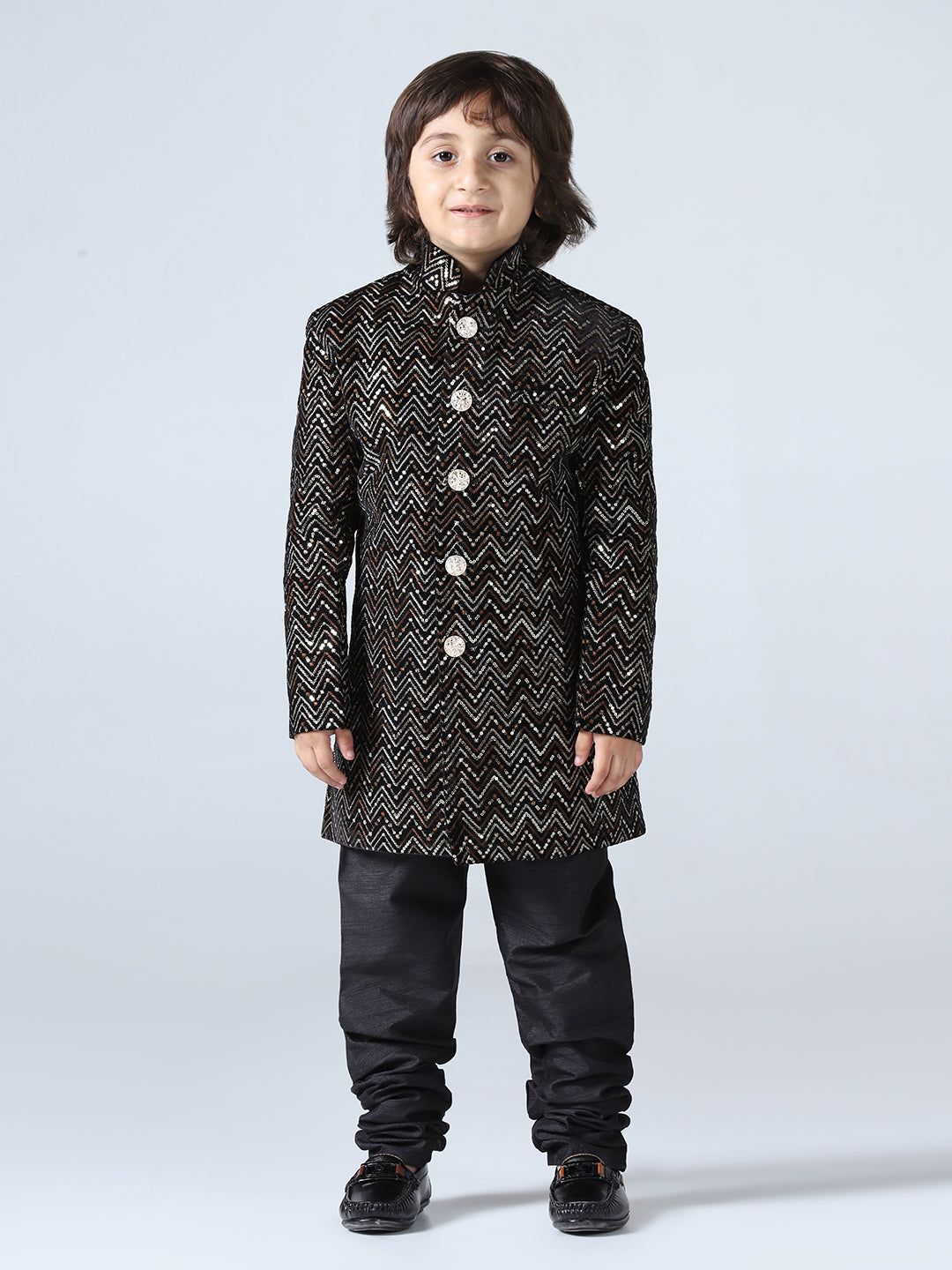 Boy Embellished Slim-Fit Sherwani Set - Tututree