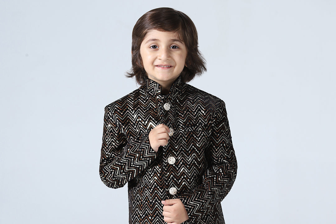 Boy Embellished Slim-Fit Sherwani Set - Tututree
