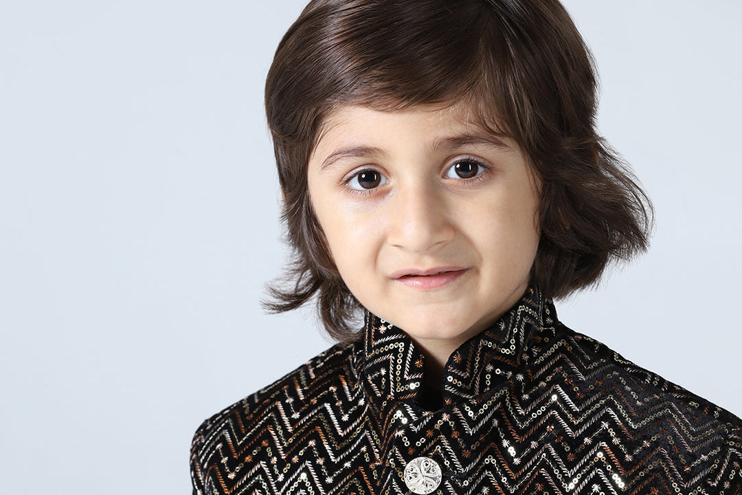 Boy Embellished Slim-Fit Sherwani Set - Tututree