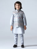 Boys Grey Embroided Jacket Kurta Set - Tututree