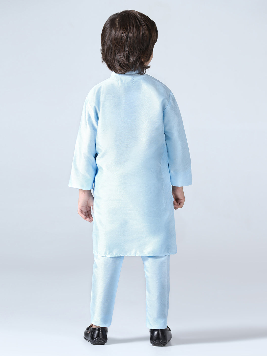 Boys Sky Blue Dupion Silk Kurta with Pyjama