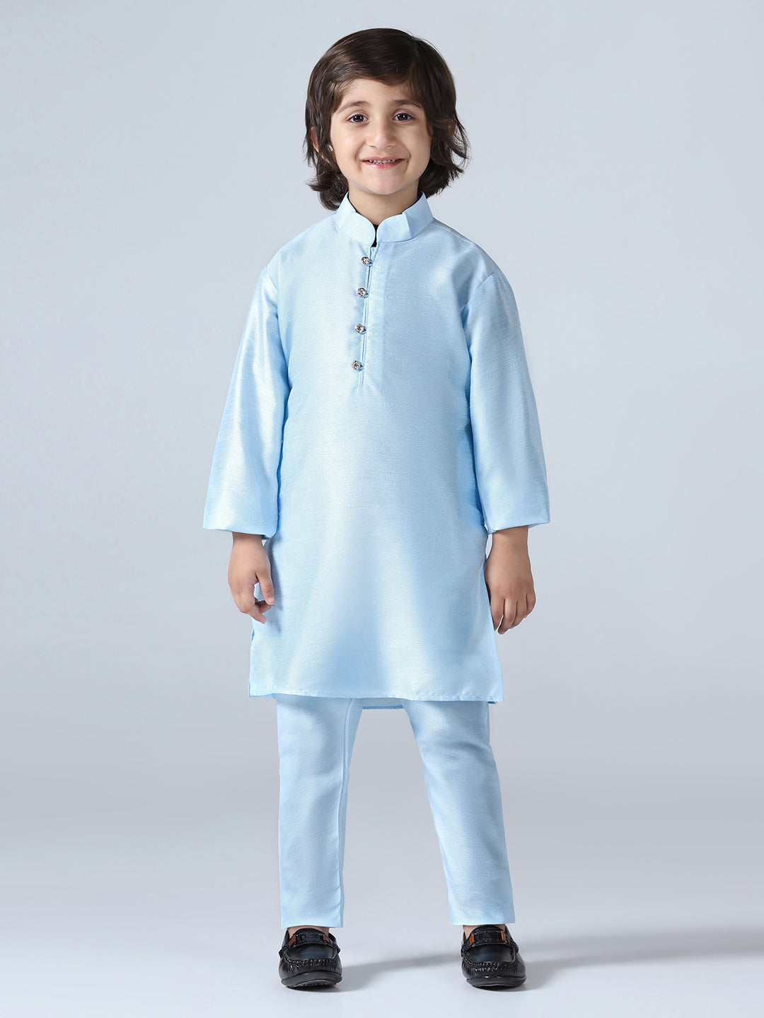 Boys Sky Blue Dupion Silk Kurta with Pyjama