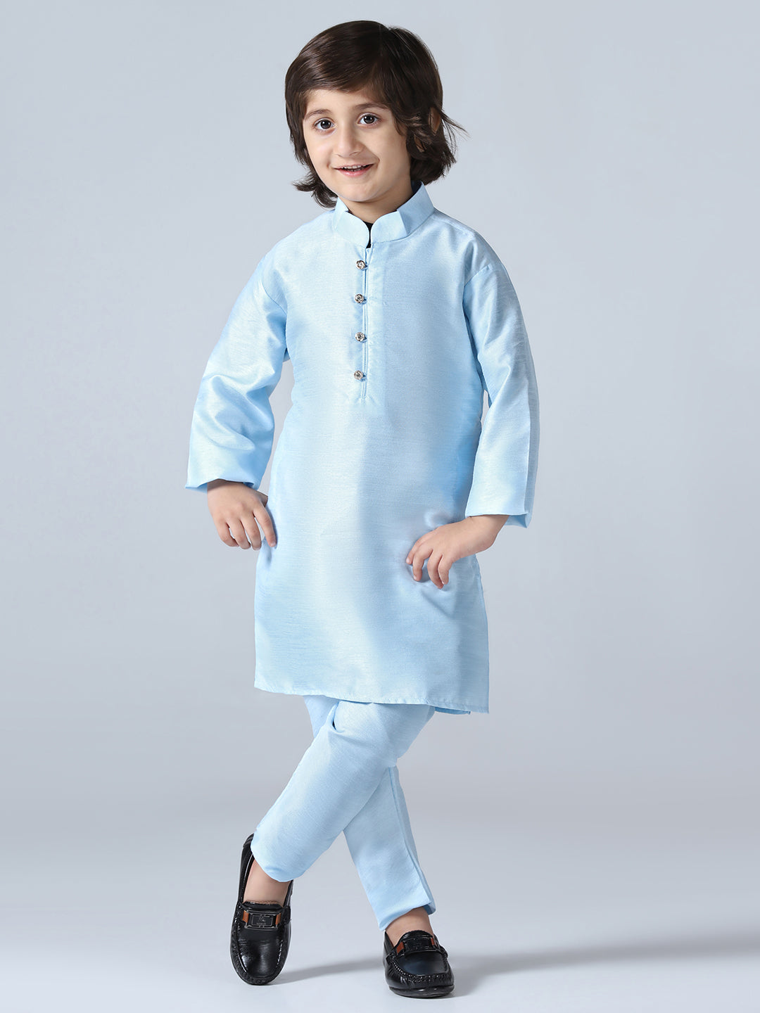 Boys Sky Blue Dupion Silk Kurta with Pyjama