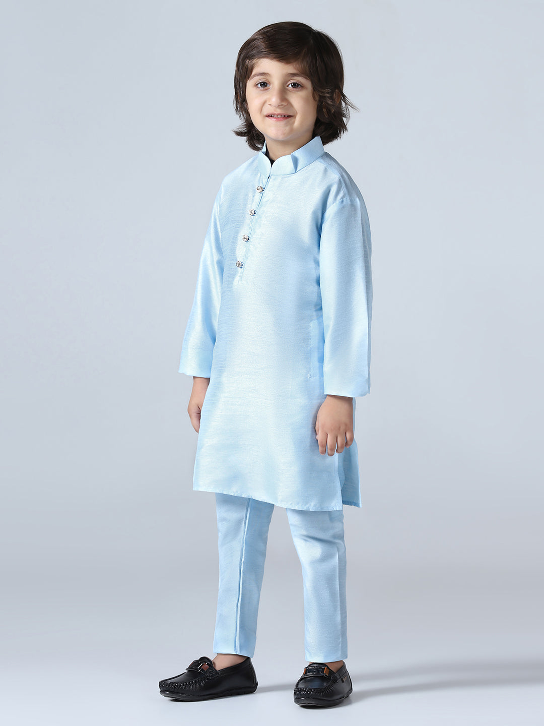 Boys Sky Blue Dupion Silk Kurta with Pyjama