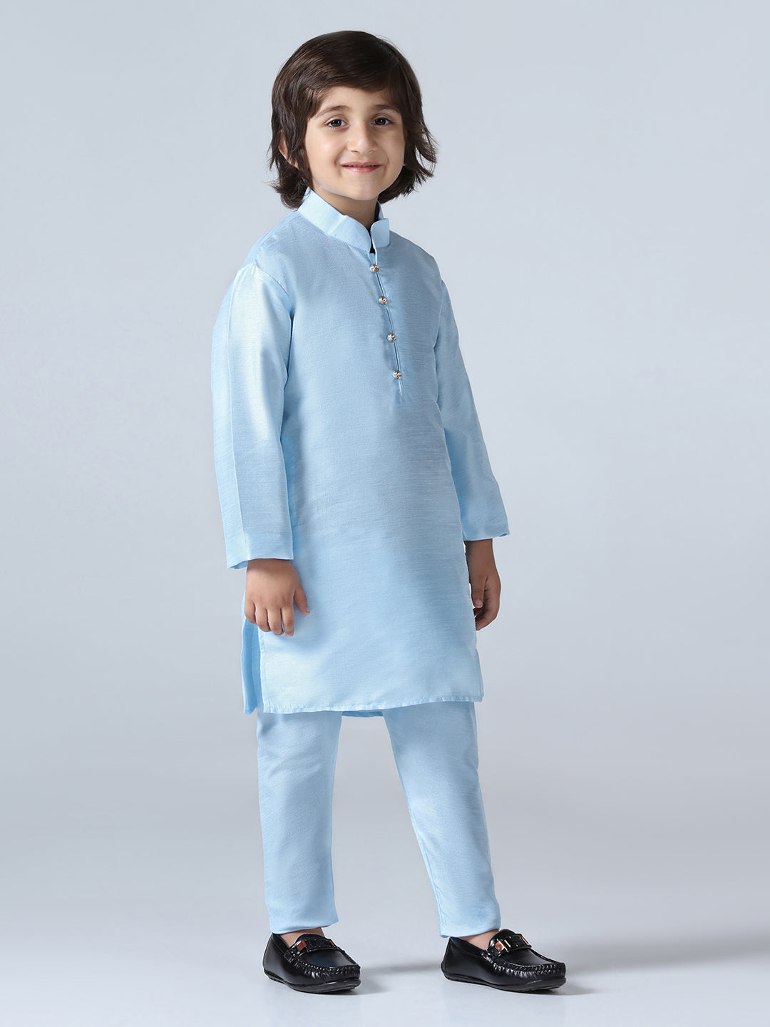 Boys Sky Blue Dupion Silk Kurta with Pyjama