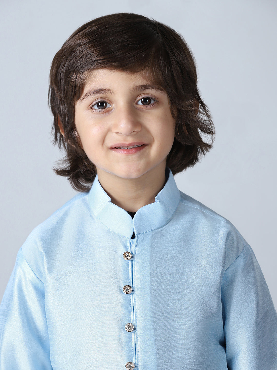 Boys Sky Blue Dupion Silk Kurta with Pyjama