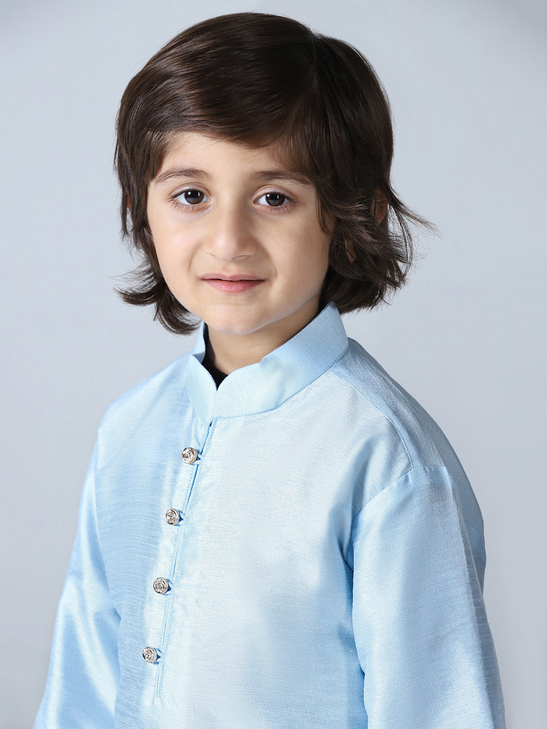 Boys Sky Blue Dupion Silk Kurta with Pyjama