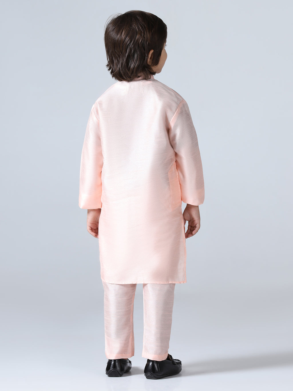 Boys Peach Mandarin Collar Regular Kurta Sets