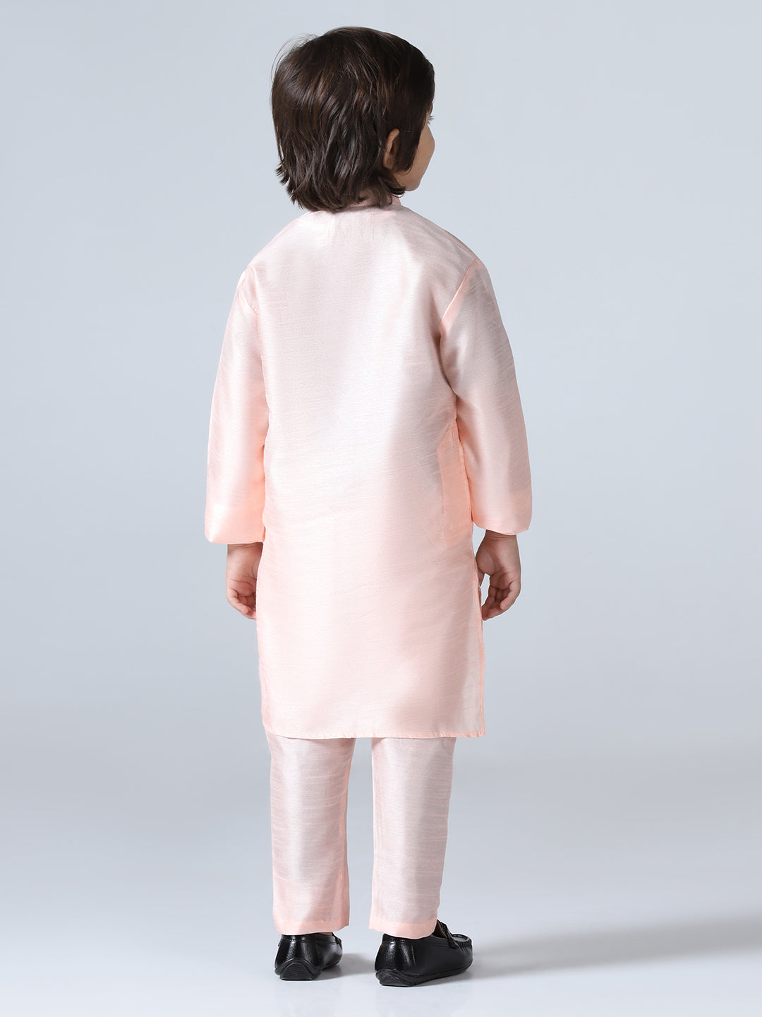 Boys Peach Mandarin Collar Regular Kurta Sets