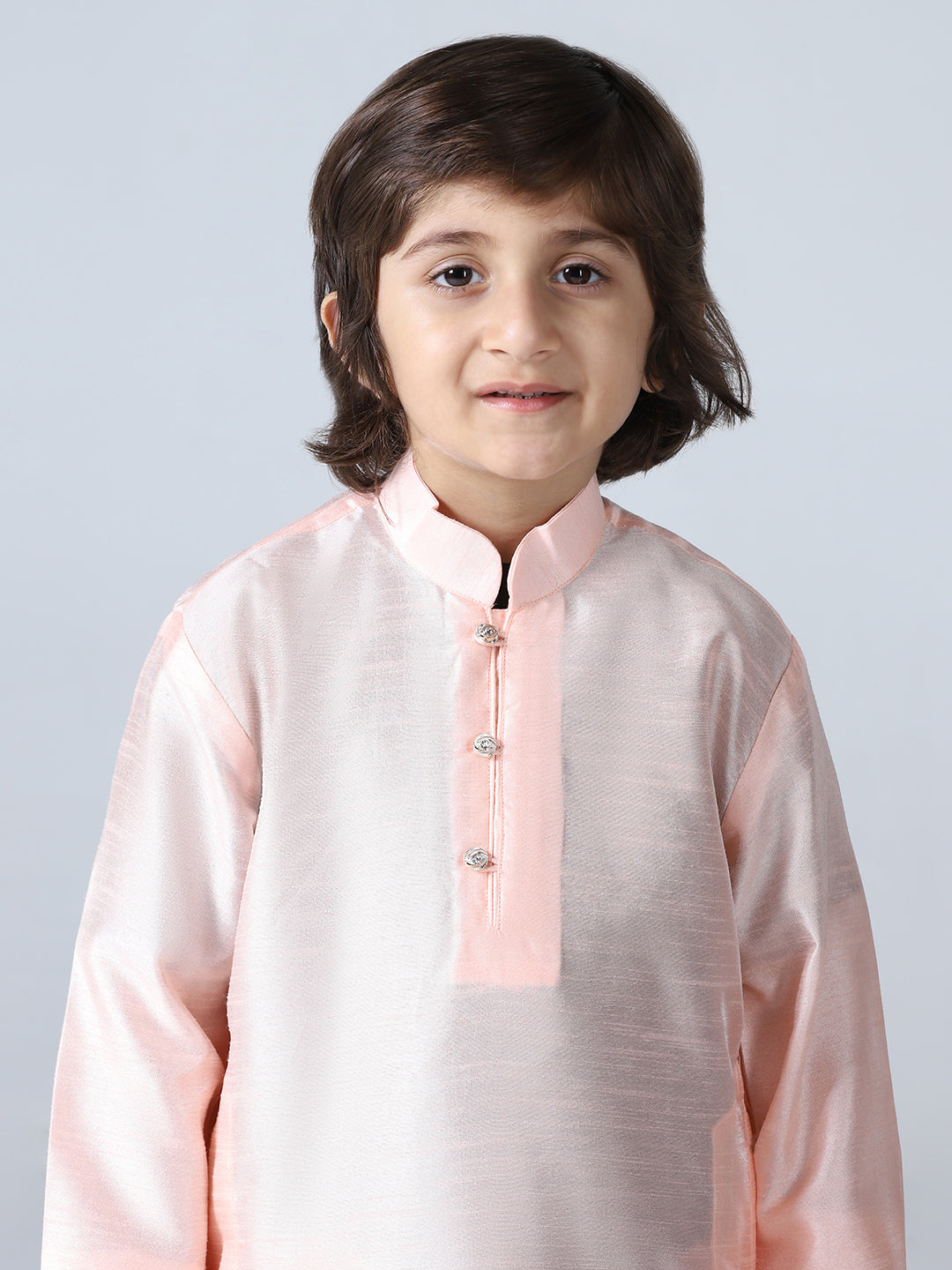 Boys Peach Mandarin Collar Regular Kurta Sets