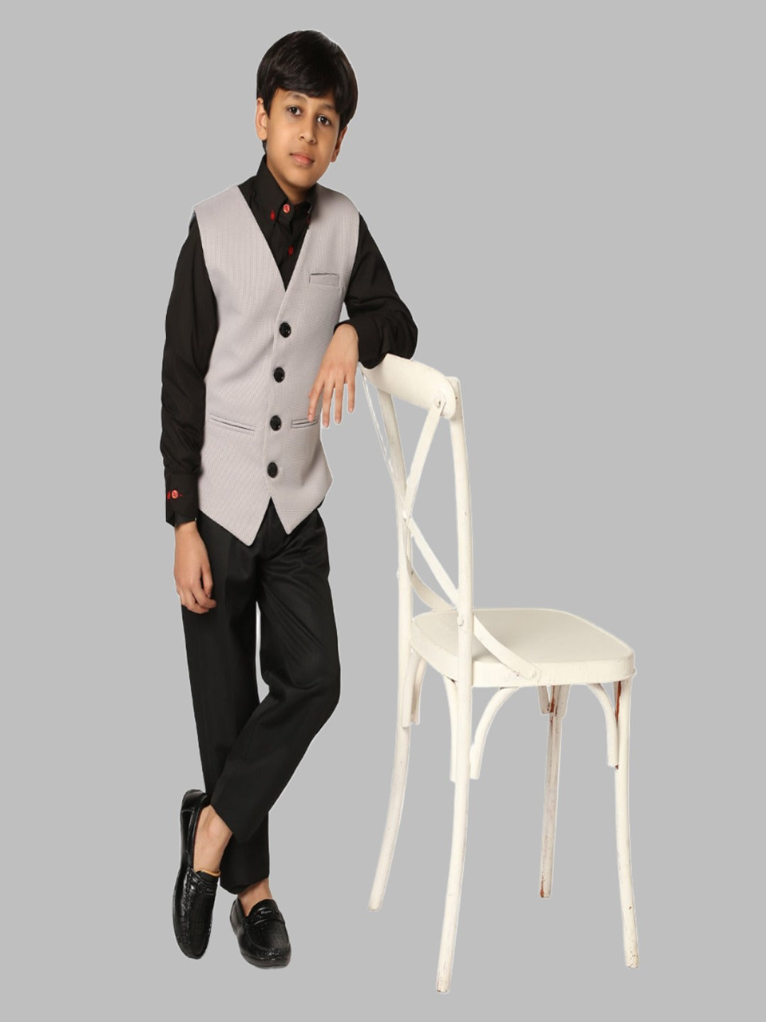 Boys Grey 3 Piece Waistcoat Set - Tahvo India