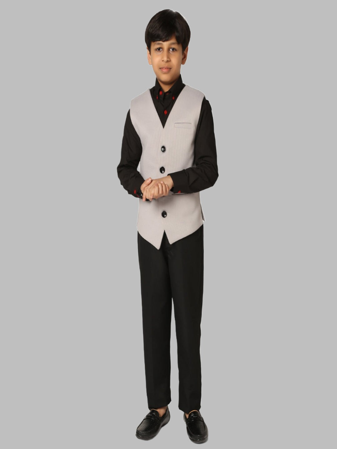 Boys Grey 3 Piece Waistcoat Set - Tahvo India