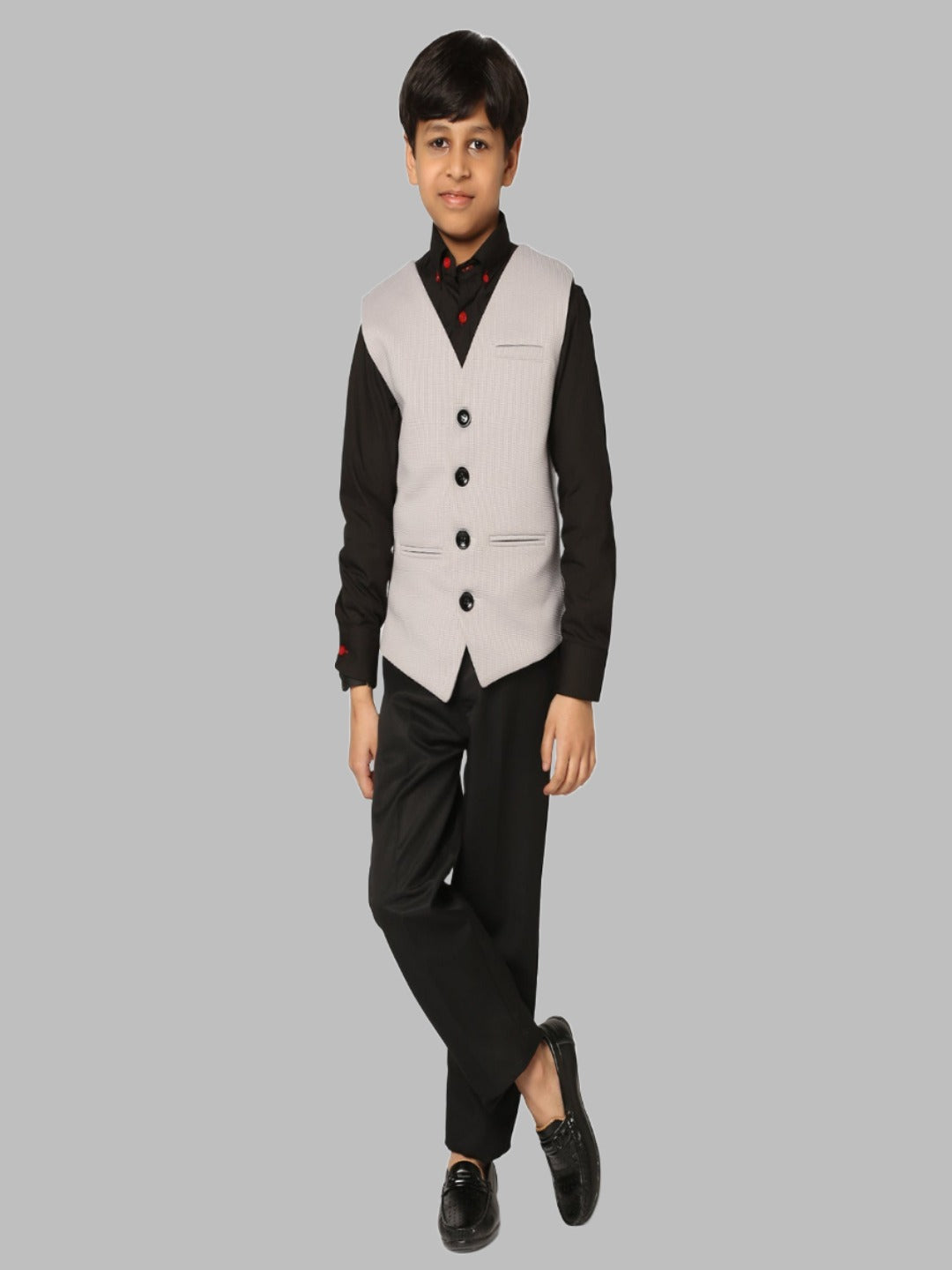 Boys Grey 3 Piece Waistcoat Set - Tahvo India