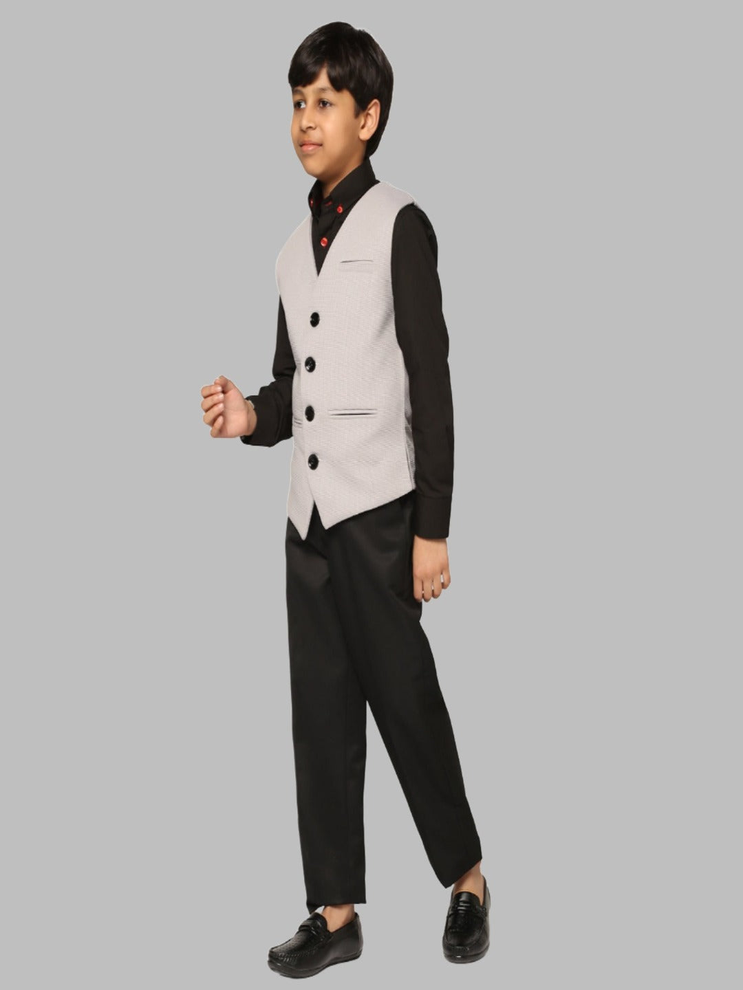 Boys Grey 3 Piece Waistcoat Set - Tahvo India