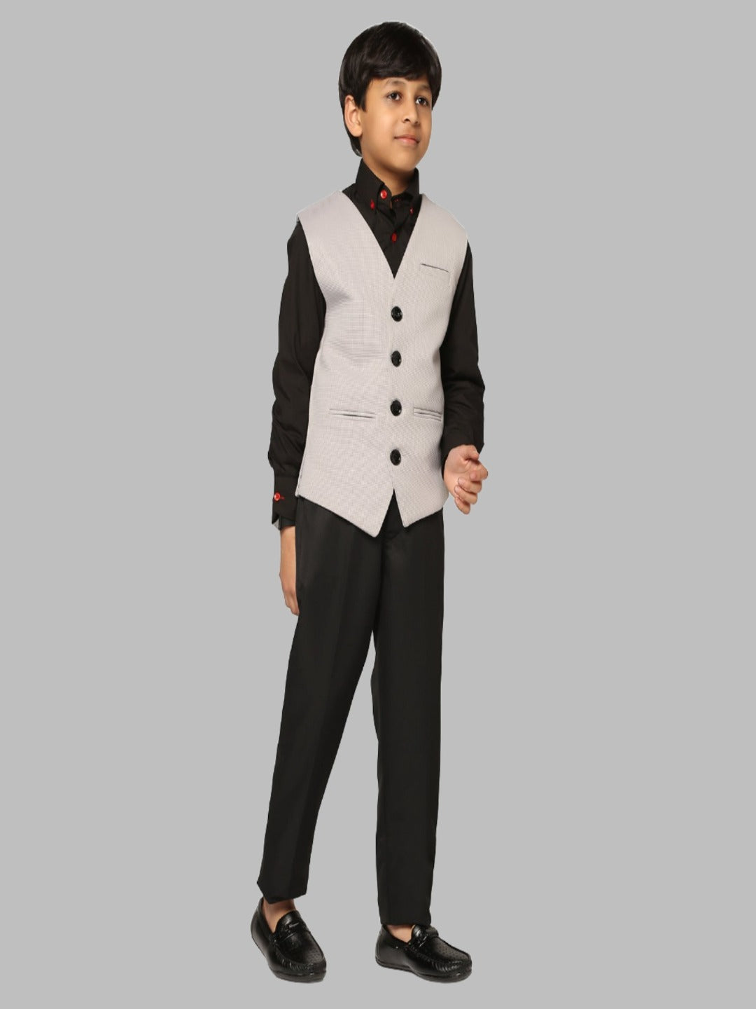 Boys Grey 3 Piece Waistcoat Set - Tahvo India
