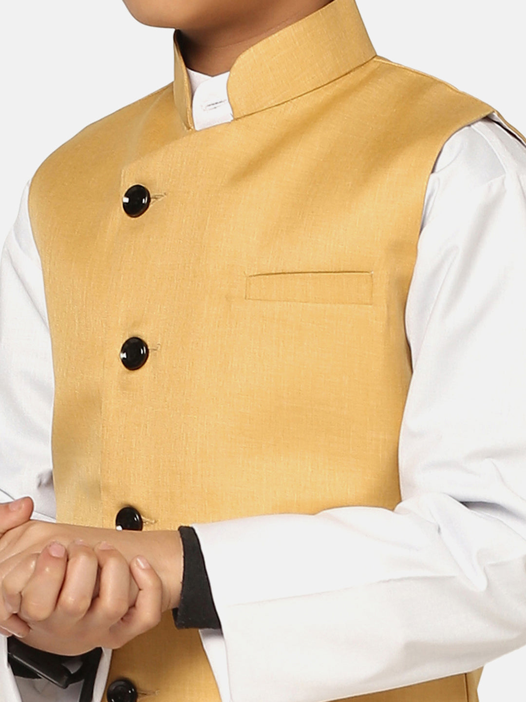 Golden Jacket With White Kurta Pyjama - Tututree