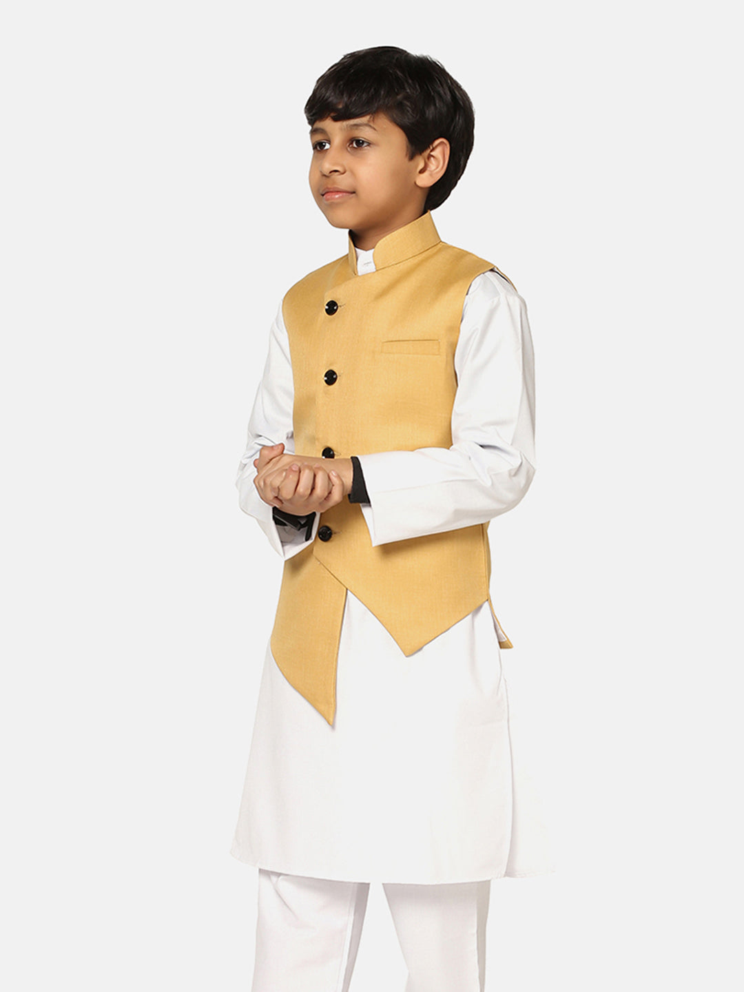 Golden Jacket With White Kurta Pyjama - Tututree