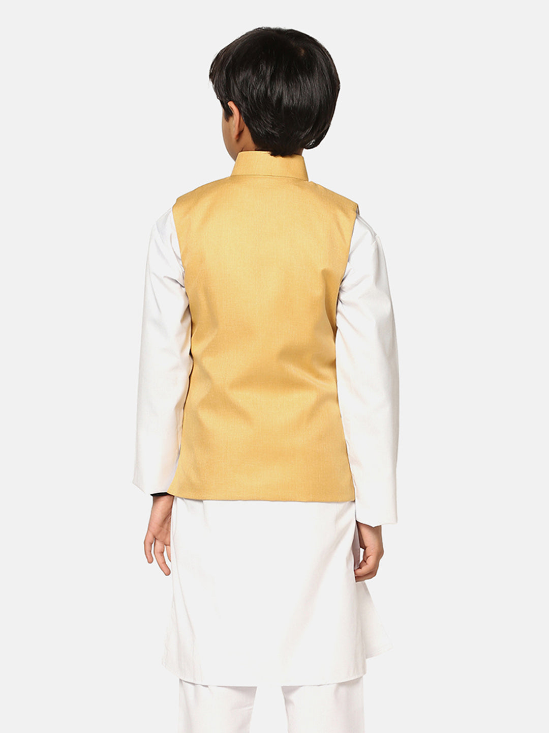 Golden Jacket With White Kurta Pyjama - Tututree