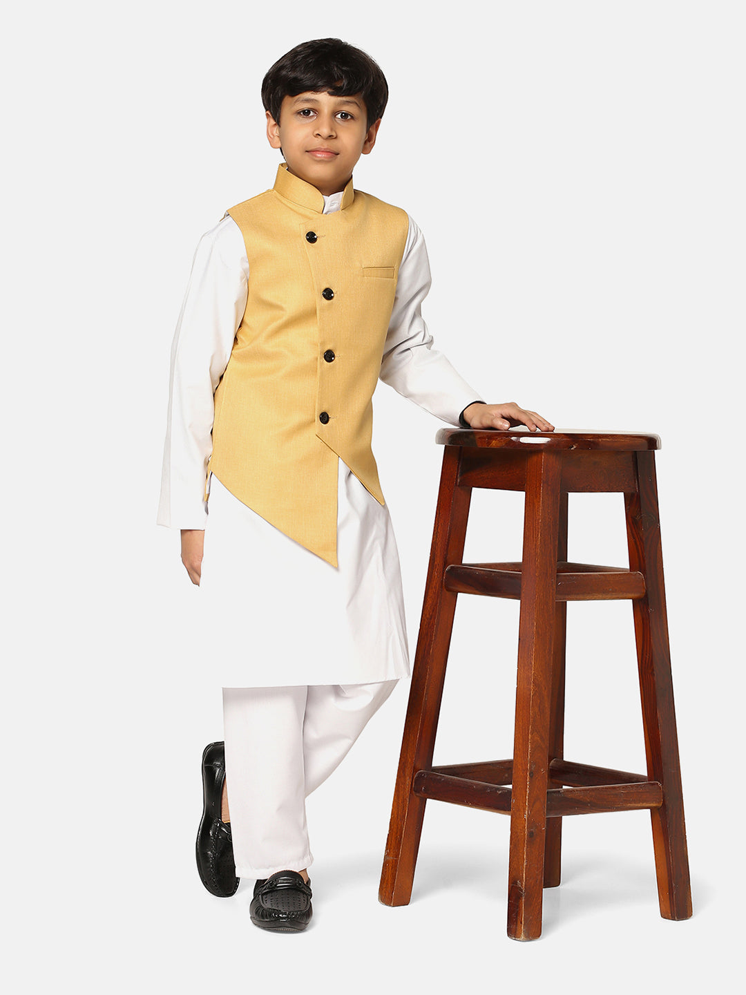 Golden Jacket With White Kurta Pyjama - Tututree