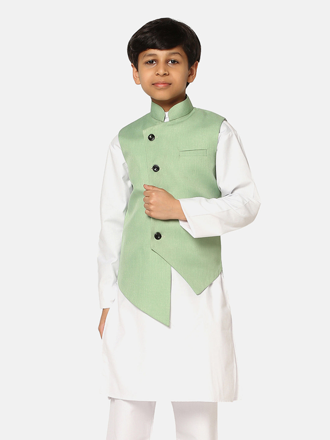Green Jacket With White Kurta Pyjama - Tututree