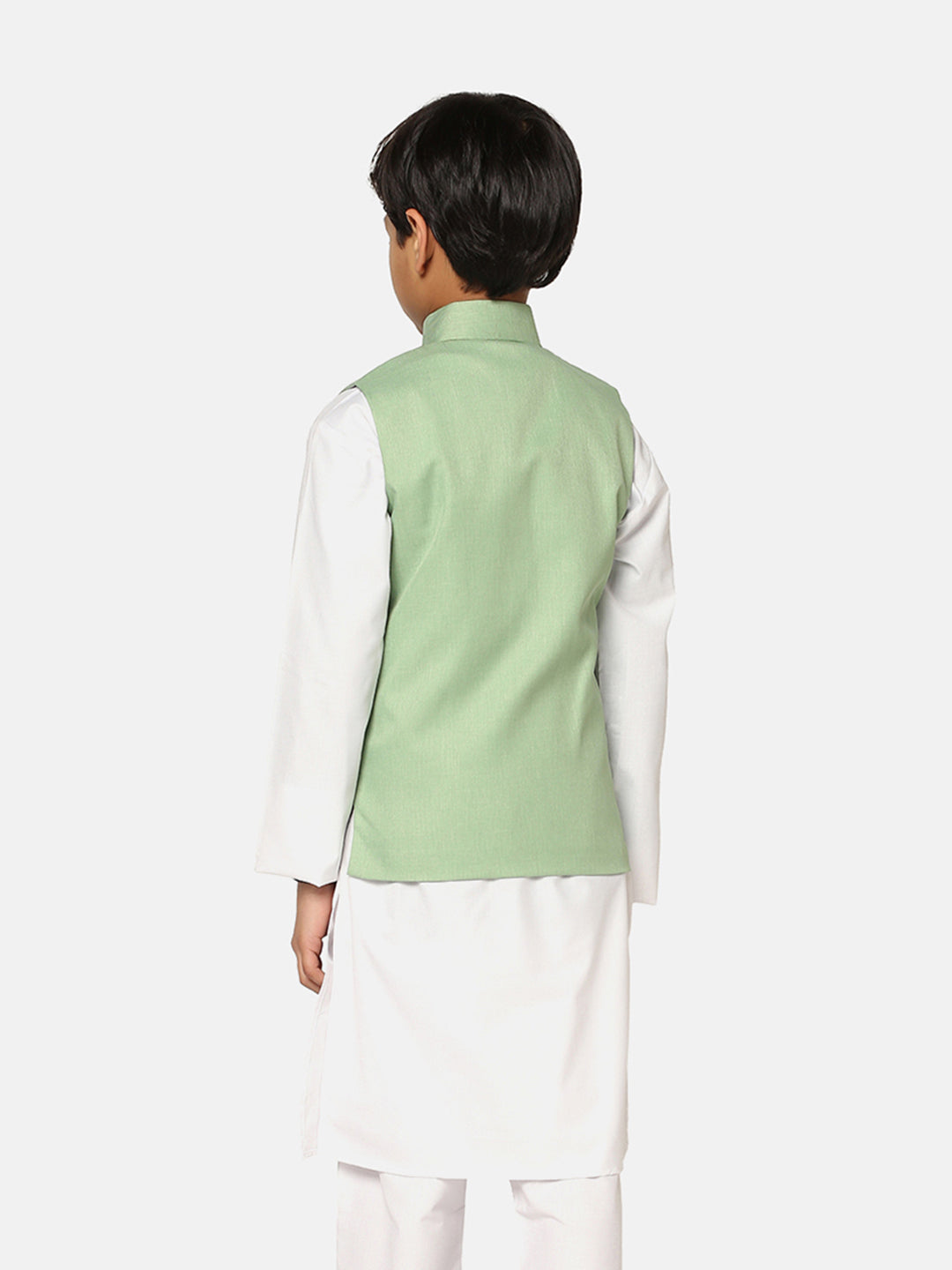 Green Jacket With White Kurta Pyjama - Tututree