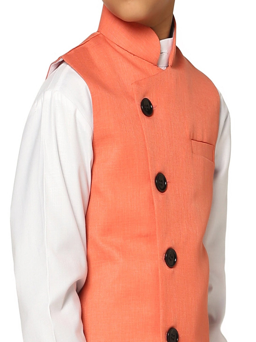 Peach Angrakha Jkt With White Kurta Set - Tahvo India