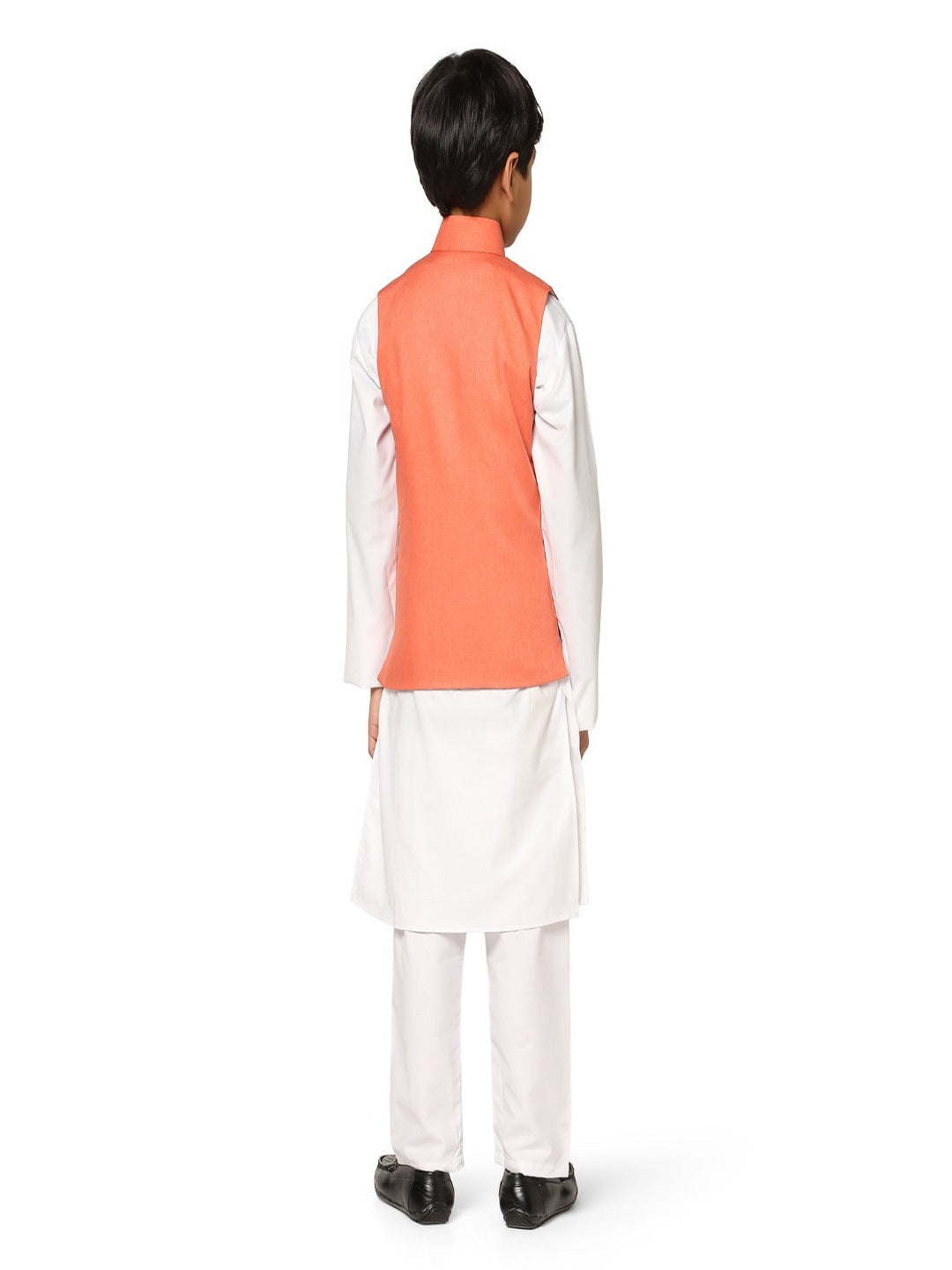 Peach Angrakha Jkt With White Kurta Set - Tahvo India