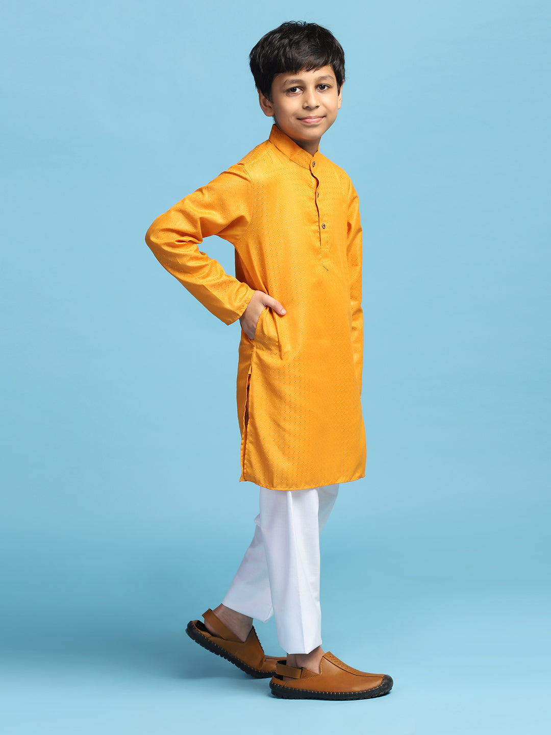 Boys Yellow Kurta Set - Tahvo India