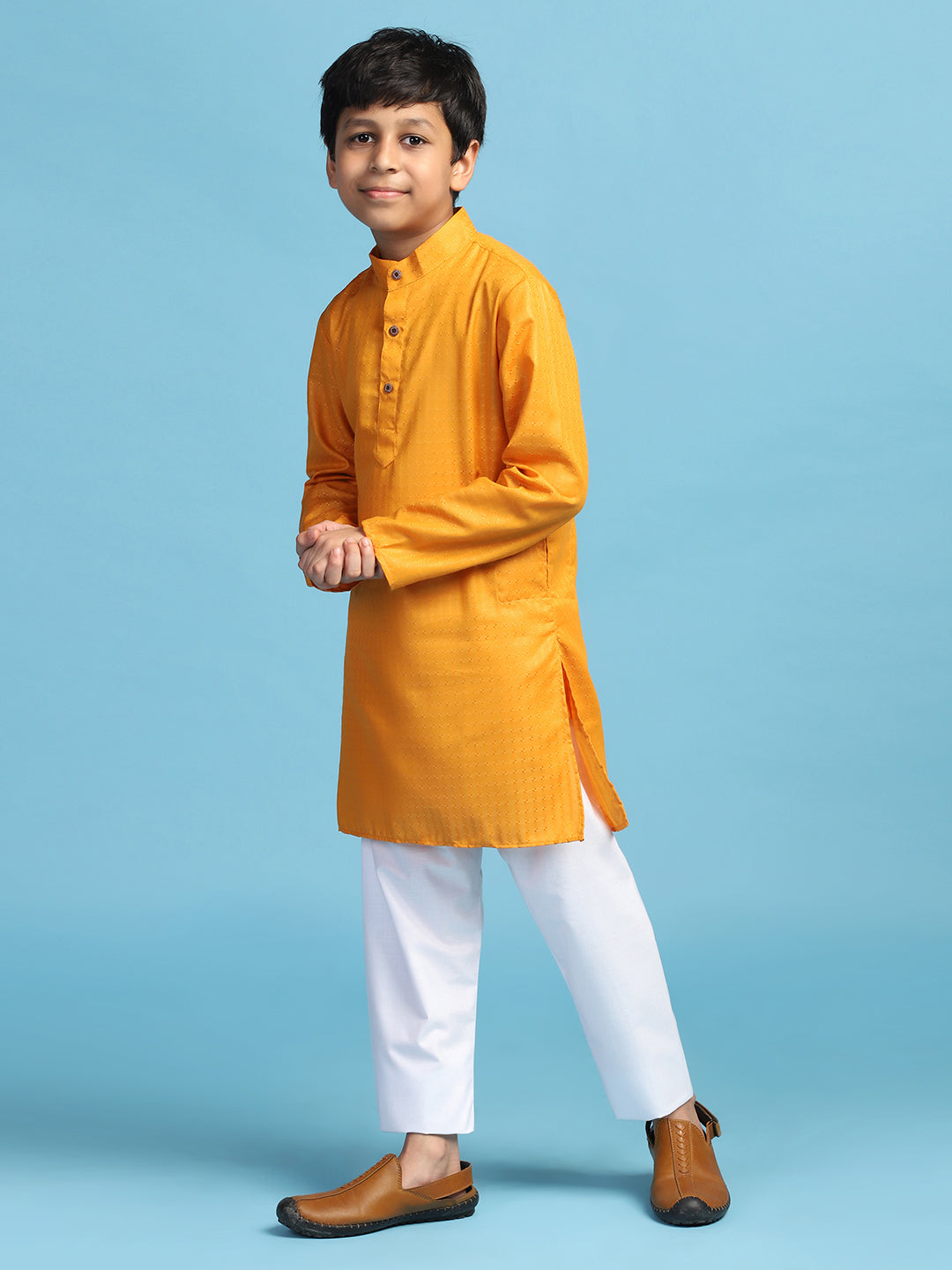 Boys Yellow Kurta Set - Tahvo India