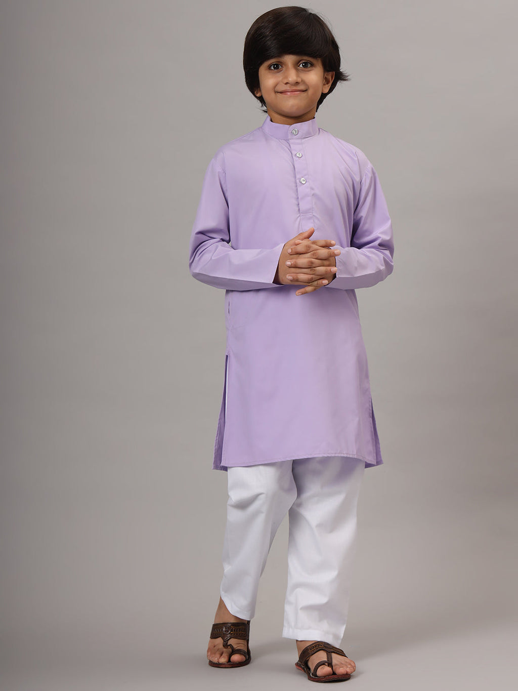 Boys Purple Solid Kurta Set - Tahvo India