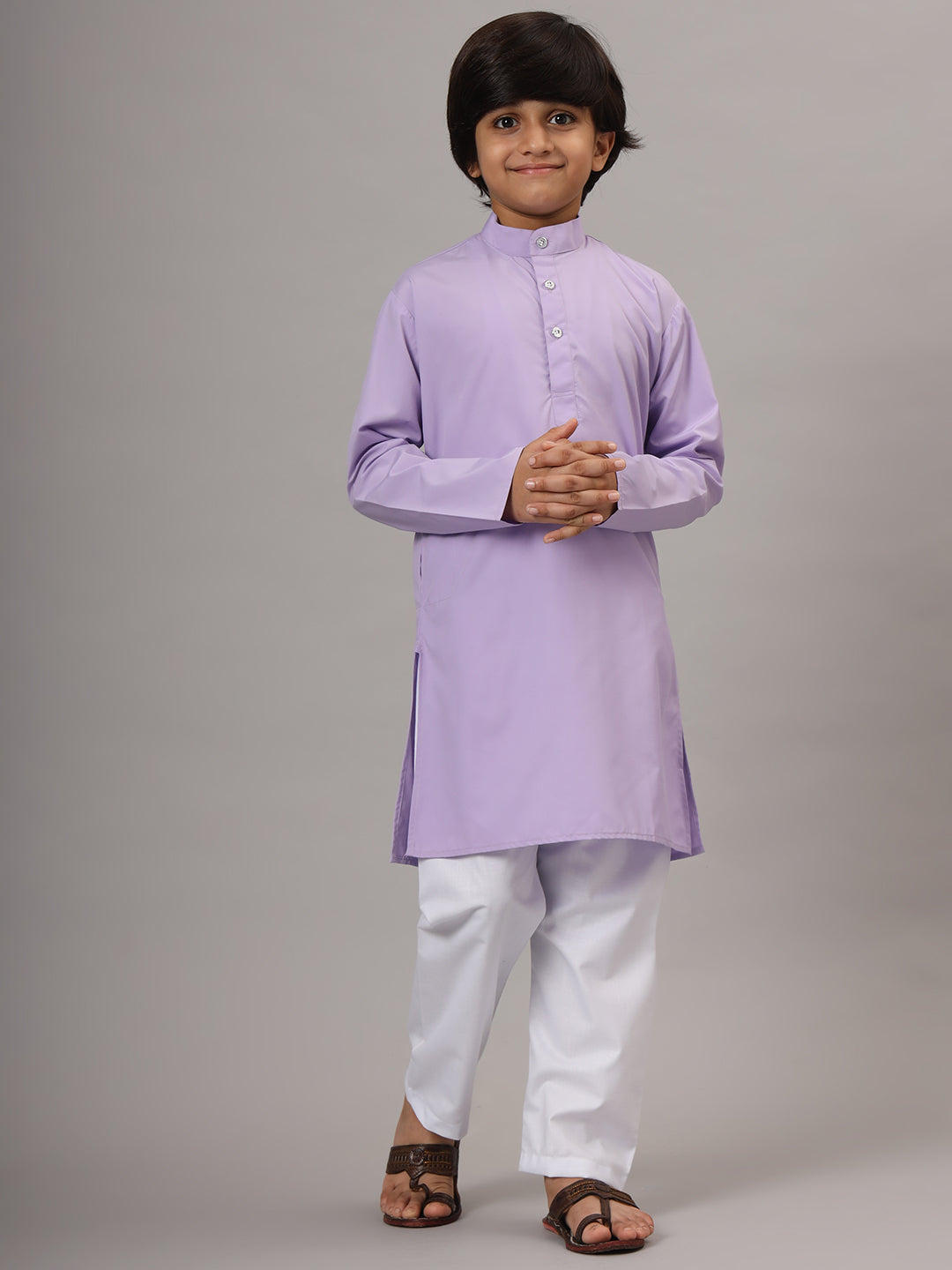 Boys Purple Solid Kurta Set - Tututree
